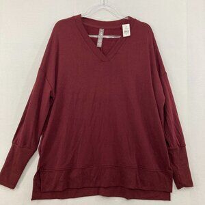 New Lou & Grey Medium Burgundy V Neck Soft Stretch Oversized Pullover Slouchy